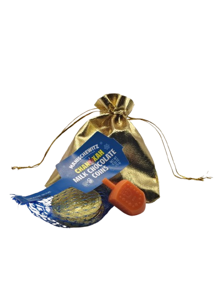 Dreidel and Gelt Bag